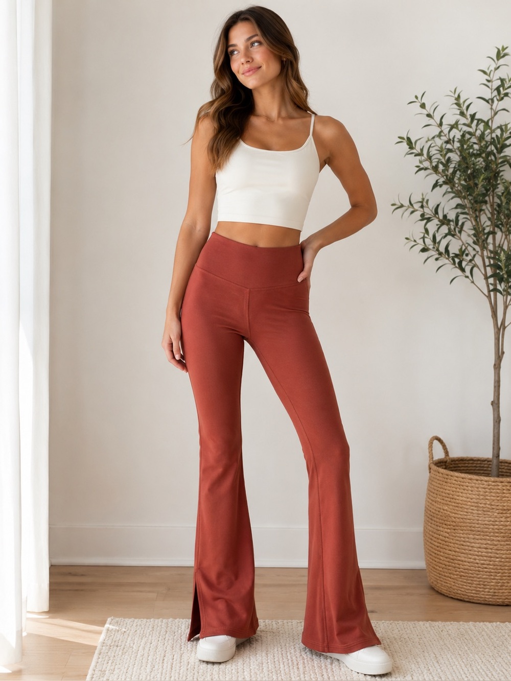 Gilly Hicks High Rise Rust-Brown Flare Split Hem Yoga Pants | Size Small - Picture 1 of 5